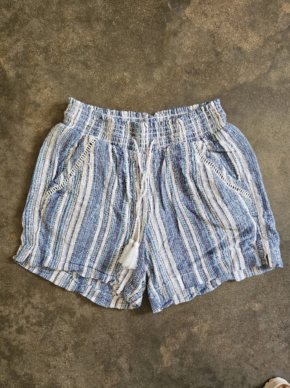 Briggs Blue & White Striped Tassel Elastic Waist Shorts XS